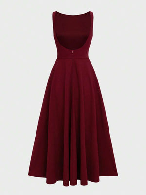 Vestido Midi Elegante Sin Mangas Color Vino
