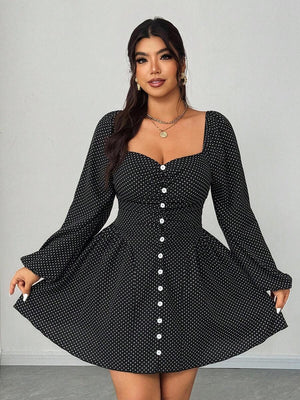Vestido Negro Corto De Lunares Con Mangas Abullonadas