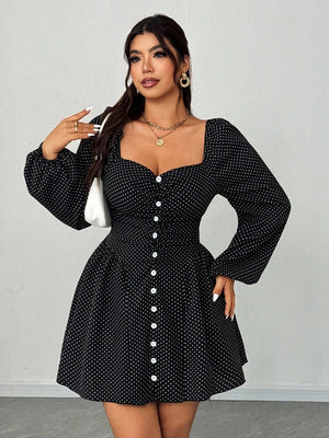 Vestido Negro Corto De Lunares Con Mangas Abullonadas
