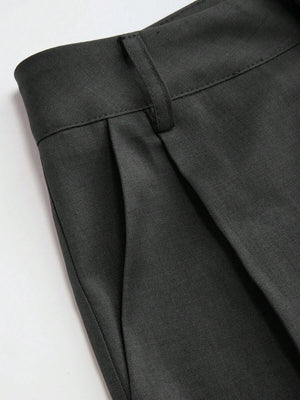Pantalón Formal Negro de Pierna Ancha con Pinzas