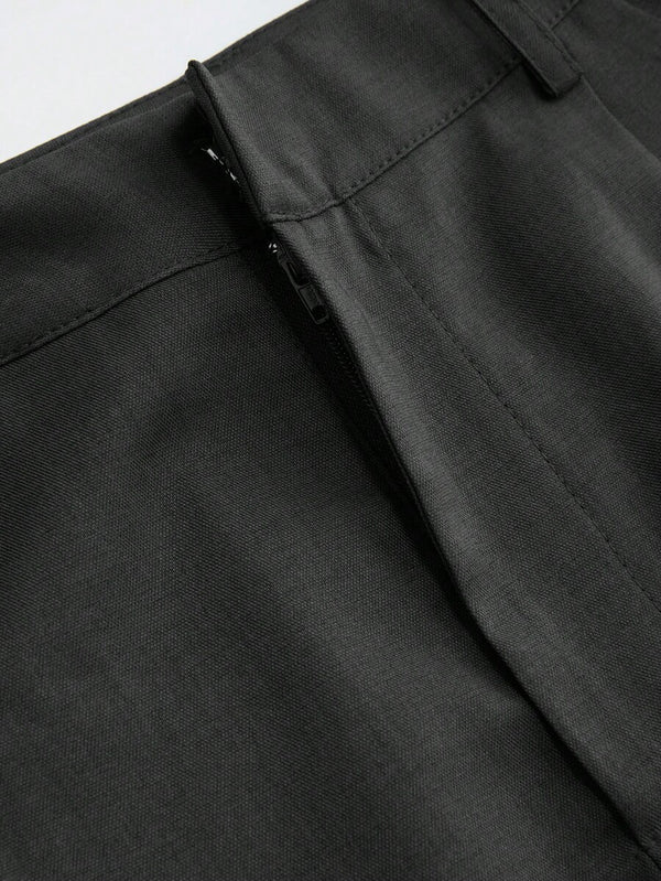 Pantalón Formal Negro de Pierna Ancha con Pinzas