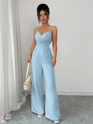 Jumpsuit Elegante De Pierna Ancha Azul Cielo