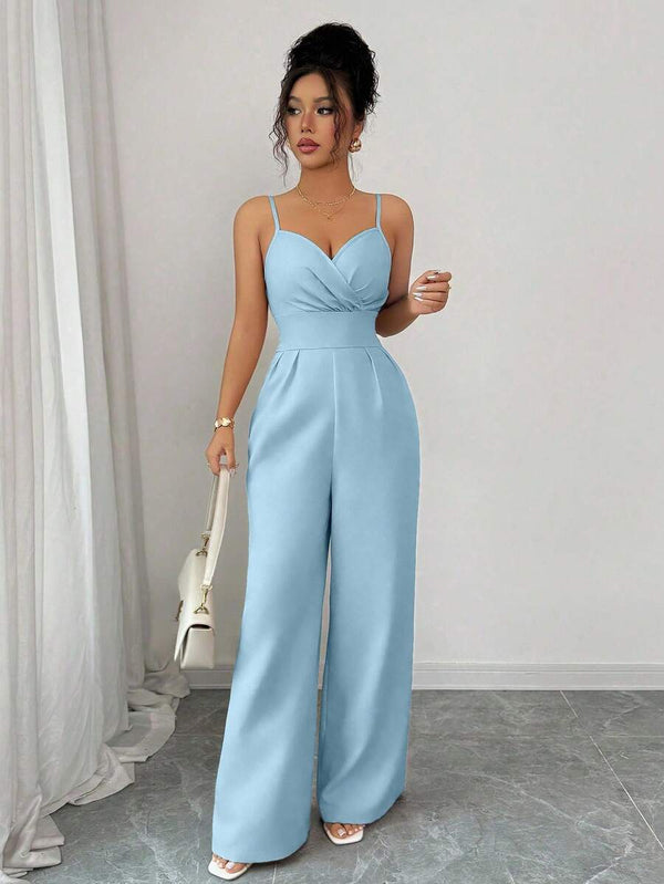 Jumpsuit Elegante De Pierna Ancha Azul Cielo