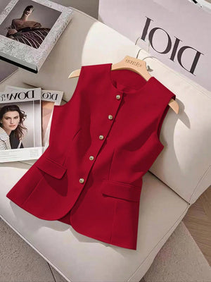 Camisa elegante roja sin mangas vista frontal