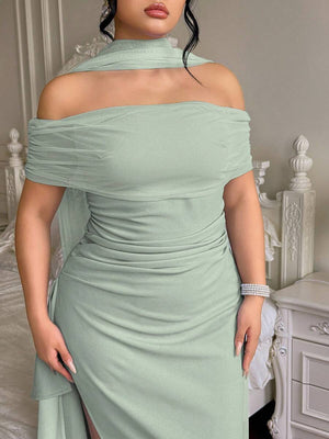 Vestido Largo Elegante Verde Menta Con Abertura