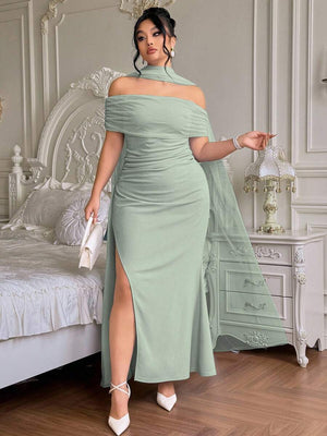 Vestido Largo Elegante Verde Menta Con Abertura