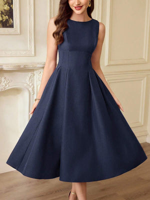 Vestido Midi Elegante Azul Marino Corte A