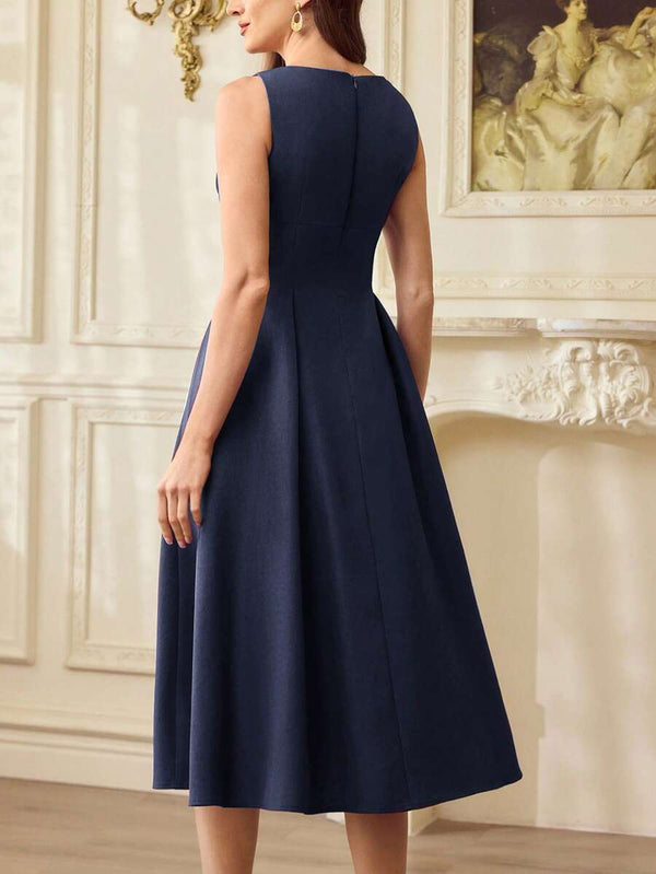 Vestido Midi Elegante Azul Marino Corte A