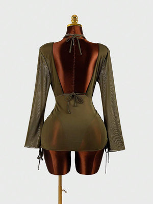 Conjunto Playero De 3 Piezas Verde Militar Con Cover-Up
