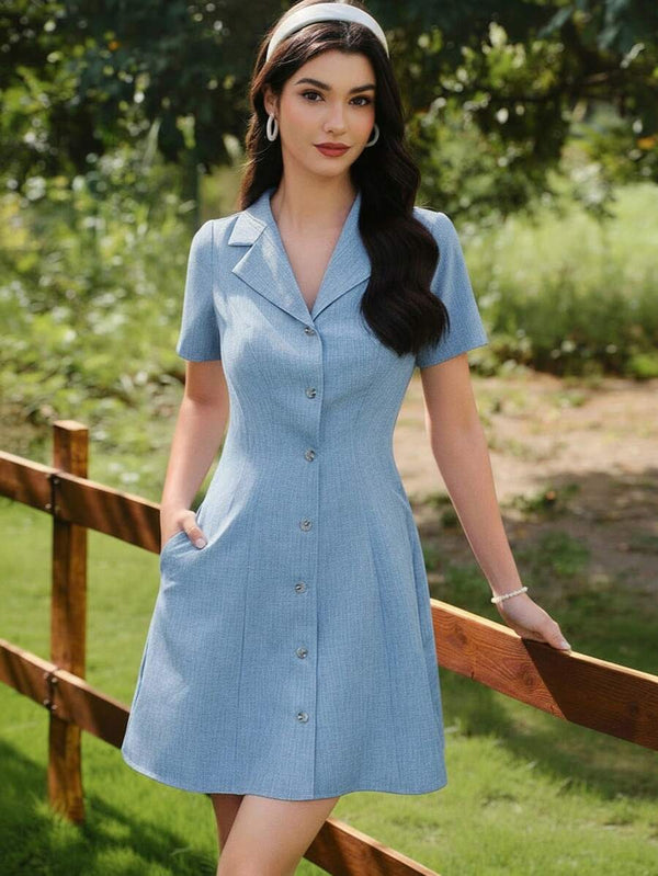 Vestido Camisero Azul Cielo Con Botones Frontales