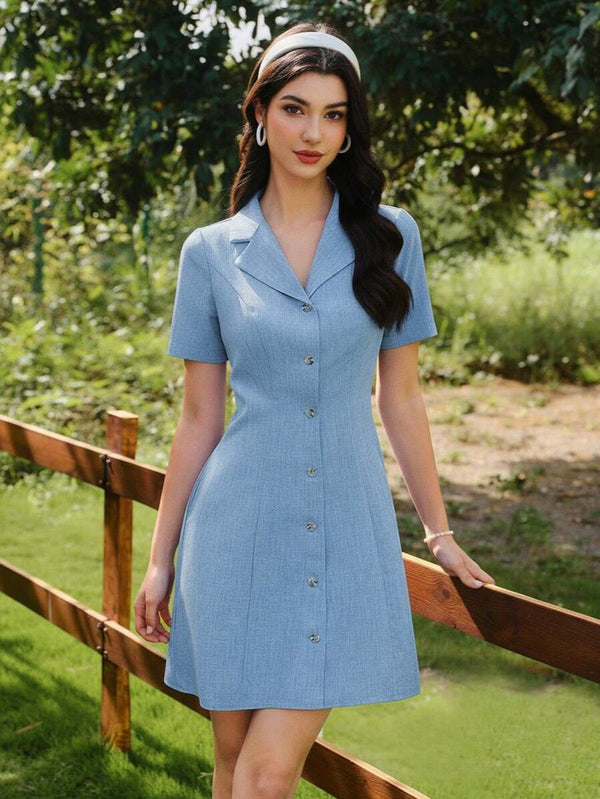 Vestido Camisero Azul Cielo Con Botones Frontales