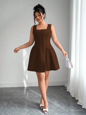 Vestido Café De Corte A Con Botones Frontales