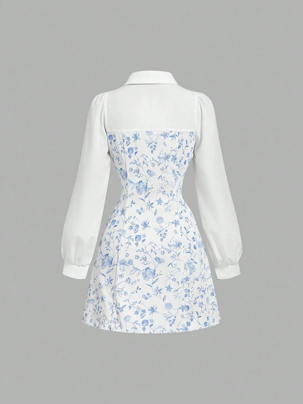 Vestido Mini Azul Y Blanco Estampado Floral Camisero A Línea vista frontal.
