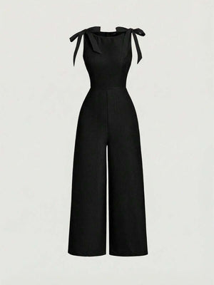 Jumpsuit Negro Elegante Con Lazos En Los Hombros