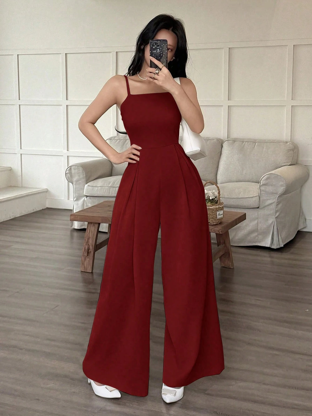 Mono Largo Casual Burdeos Con Tirantes Finos