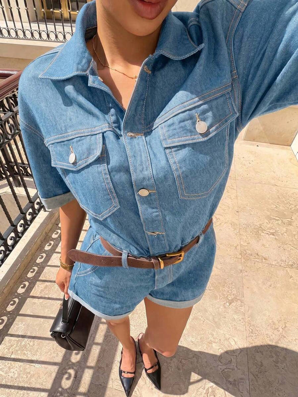 Romper de Mezclilla Casual con Botones Frontales