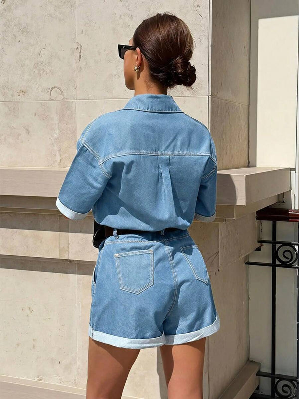 Romper de Mezclilla Casual con Botones Frontales