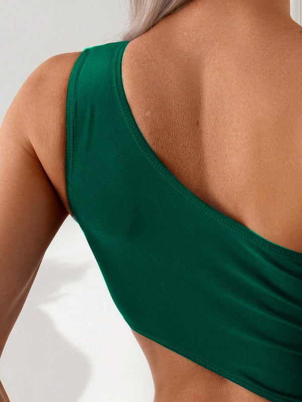 Traje de Baño Asimétrico Verde con Abertura Lateral