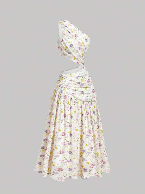 Vestido Floral Asimétrico con Cut-Out Romántico