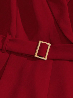 Romper Elegante Rojo Vino Con Solapa y Cinturón
