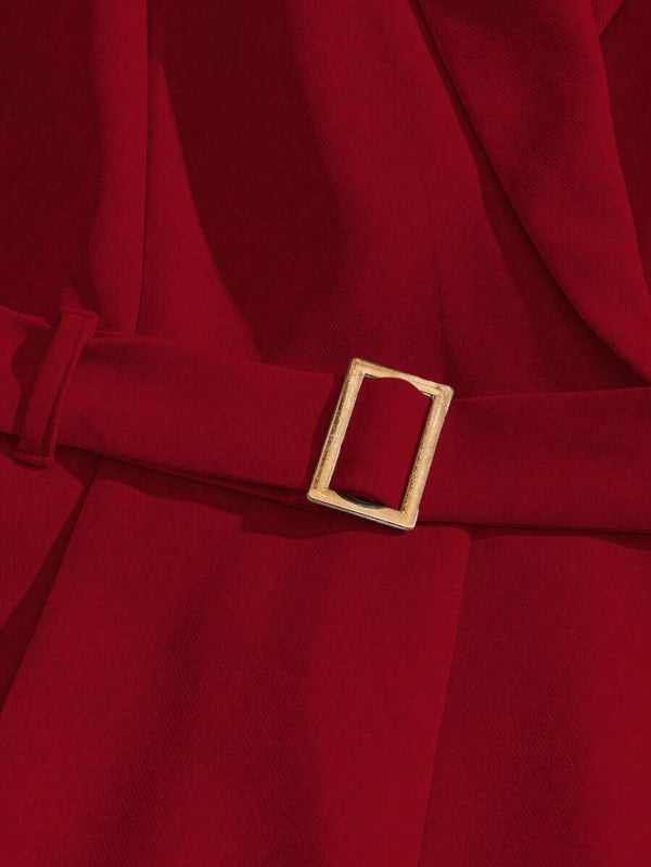 Romper Elegante Rojo Vino Con Solapa y Cinturón