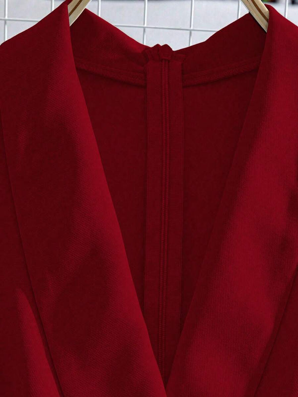 Romper Elegante Rojo Vino Con Solapa y Cinturón