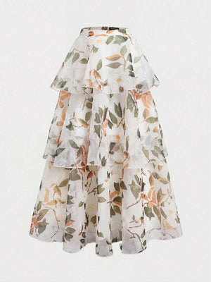 Conjunto Floral Halter Con Falda Larga De Volantes