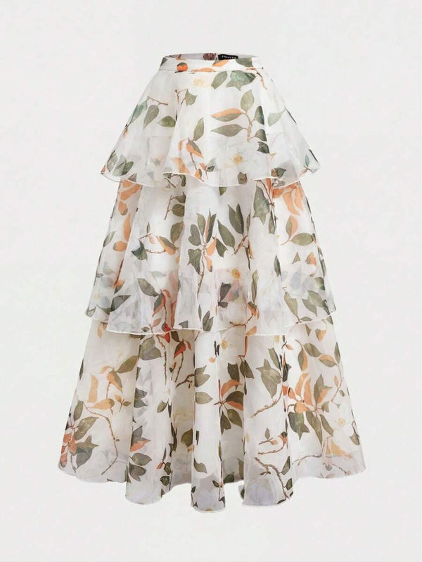 Conjunto Floral Halter Con Falda Larga De Volantes