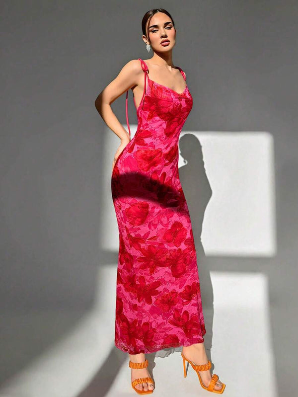 Vestido Maxi Floral Fucsia Con Espalda Descubierta