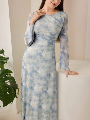 Vestido Largo Estampado Tie Dye Con Mangas Acampanadas