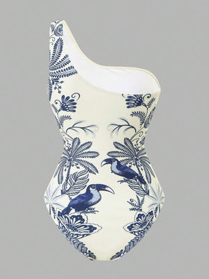 Conjunto De Baño Asimétrico Con Pareo Azul Marino