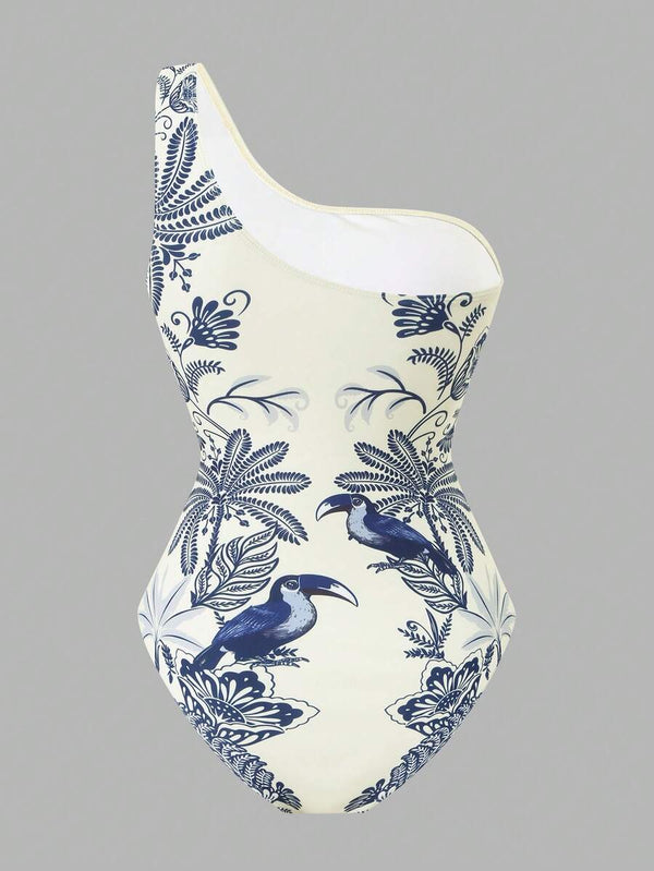 Conjunto De Baño Asimétrico Con Pareo Azul Marino