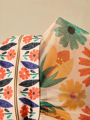 Traje De Baño Floral Bohemio Con Manga Ancha