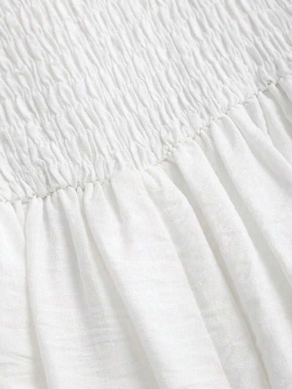 Vestido Romper Blanco Con Volantes y Corsé
