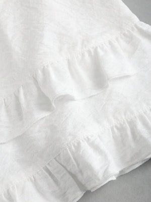 Vestido Romper Blanco Con Volantes y Corsé