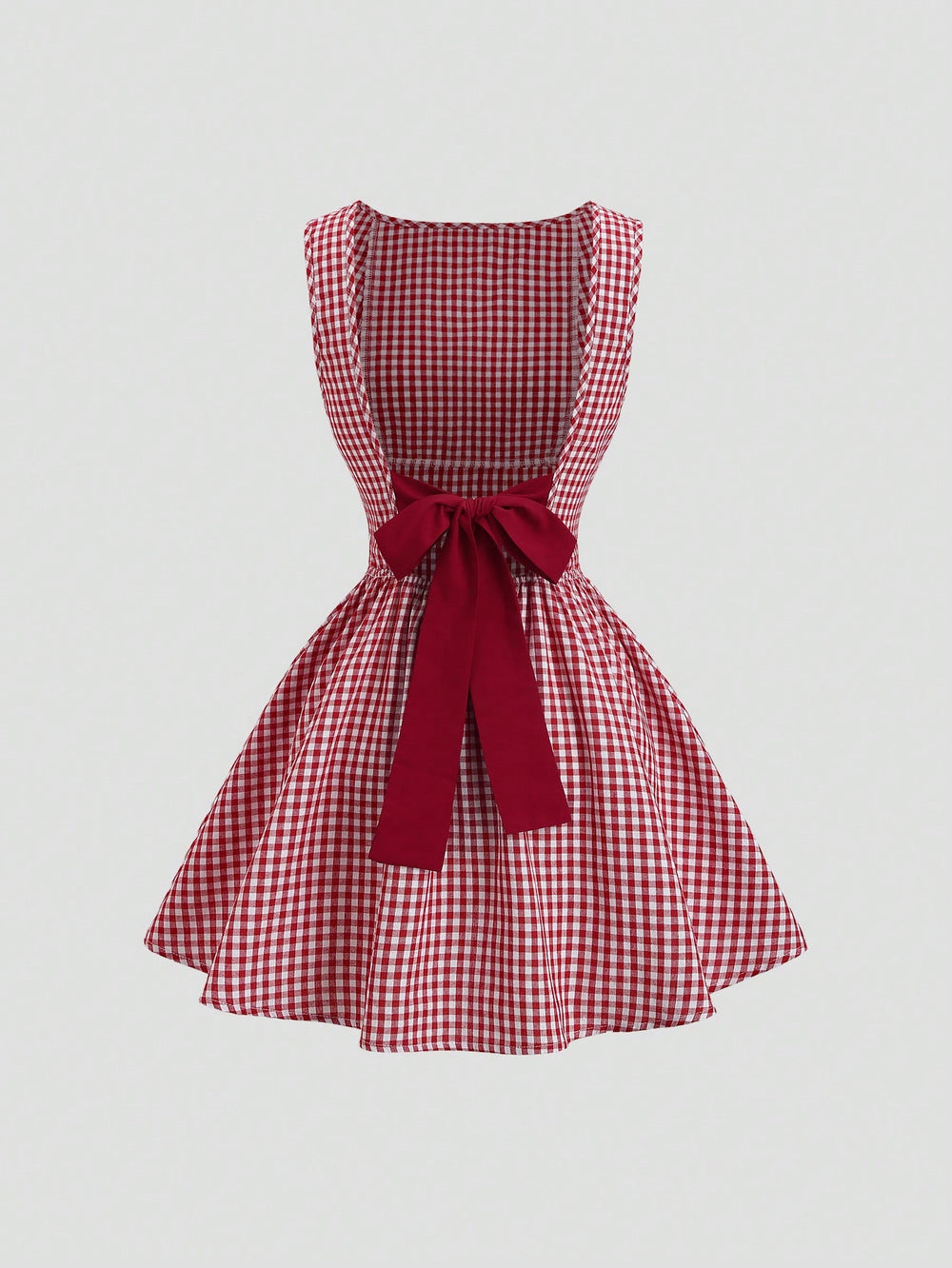 Imagen 1: Vista frontal del Vestido Corto A Cuadros rojo con falda campana.