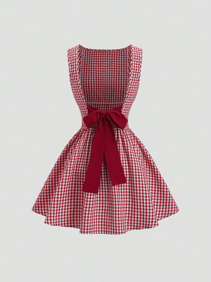 Imagen 2: Hermosa espalda al aire del Vestido Corto A Cuadros con lazo.