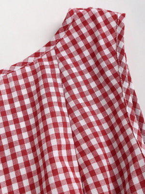 Imagen 4: Textura del escote y tejido del Vestido Corto A Cuadros.