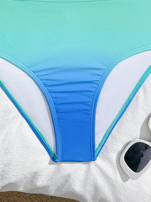 Bikini Multicolor Degradado Halter De 3 Piezas con braguita de talle alto.