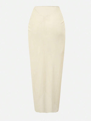 Conjunto De Traje De Baño Cut Out Con Falda Pareo Beige