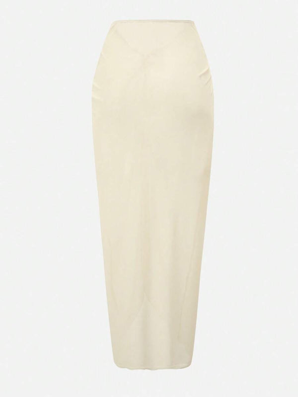 Conjunto De Traje De Baño Cut Out Con Falda Pareo Beige