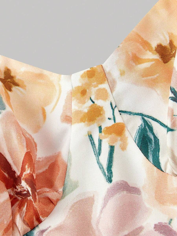 Vestido Floral Corto Con Lazos En Hombros