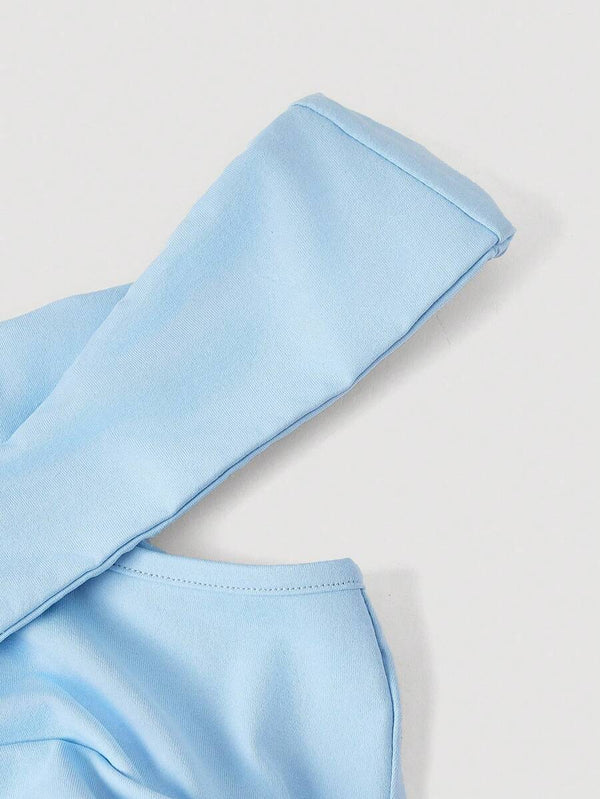 Vestido Largo Elegante Con Hombros Descubiertos Azul Cielo