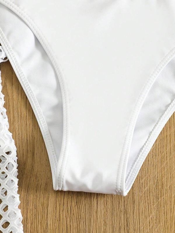 Vestido Playero de Malla Blanco Con Abertura