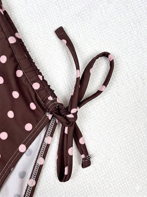 Traje De Baño Entero De Lunares Con Escote Halter Café