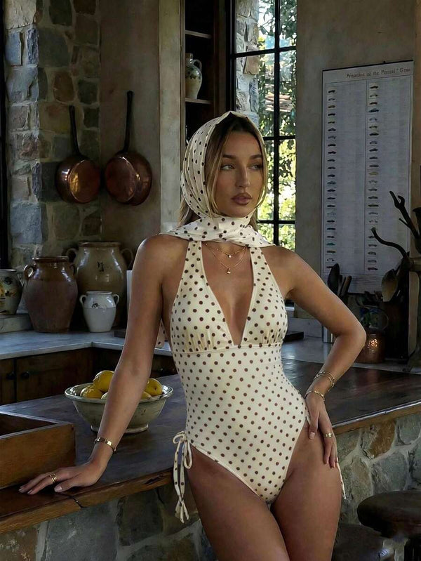 Traje de Baño Entero Con Lunares Y Escote Halter