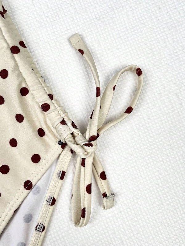 Traje de Baño Entero Con Lunares Y Escote Halter