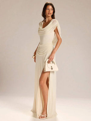 Vestido Largo Elegante Con Espalda Drapeada
