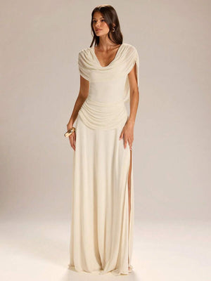 Vestido Largo Elegante Con Espalda Drapeada