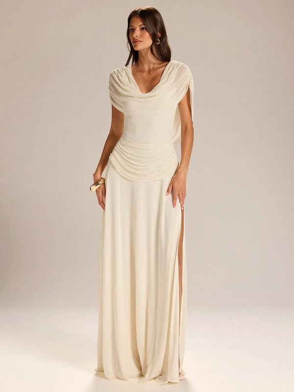 Vestido Largo Elegante Con Espalda Drapeada